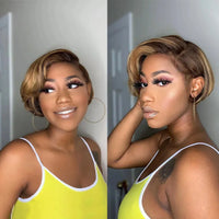 P4/27 Highlight Short Pixie Cut 13x4 Lace Front Wig for Women - Human Hair 200% Density, Natural Look
