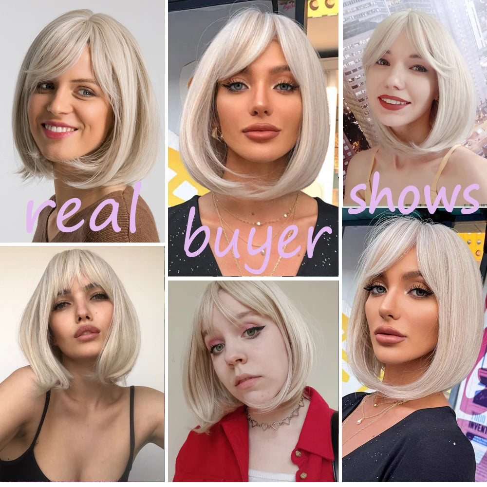 Short Straight Synthetic Wigs for Women with Bangs - Short Straight Bob Hair Wigs