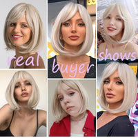 Short Straight Synthetic Wigs for Women with Bangs - Short Straight Bob Hair Wigs