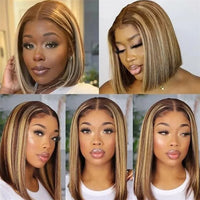 4/27 Highlight Ombre Bob Wig - 13x4 Lace Front Human Hair, Pre-Plucked