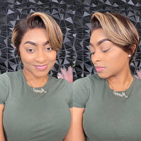 P4/27 Highlight Short Pixie Cut 13x4 Lace Front Wig for Women - Human Hair 200% Density, Natural Look