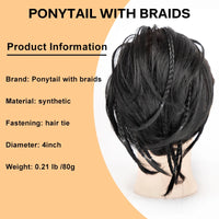2pc Women's Handmade Synthetic Hair Ponytail Extension with Jaw Clip - Voluminous Messy Bun & Braided Ponytail