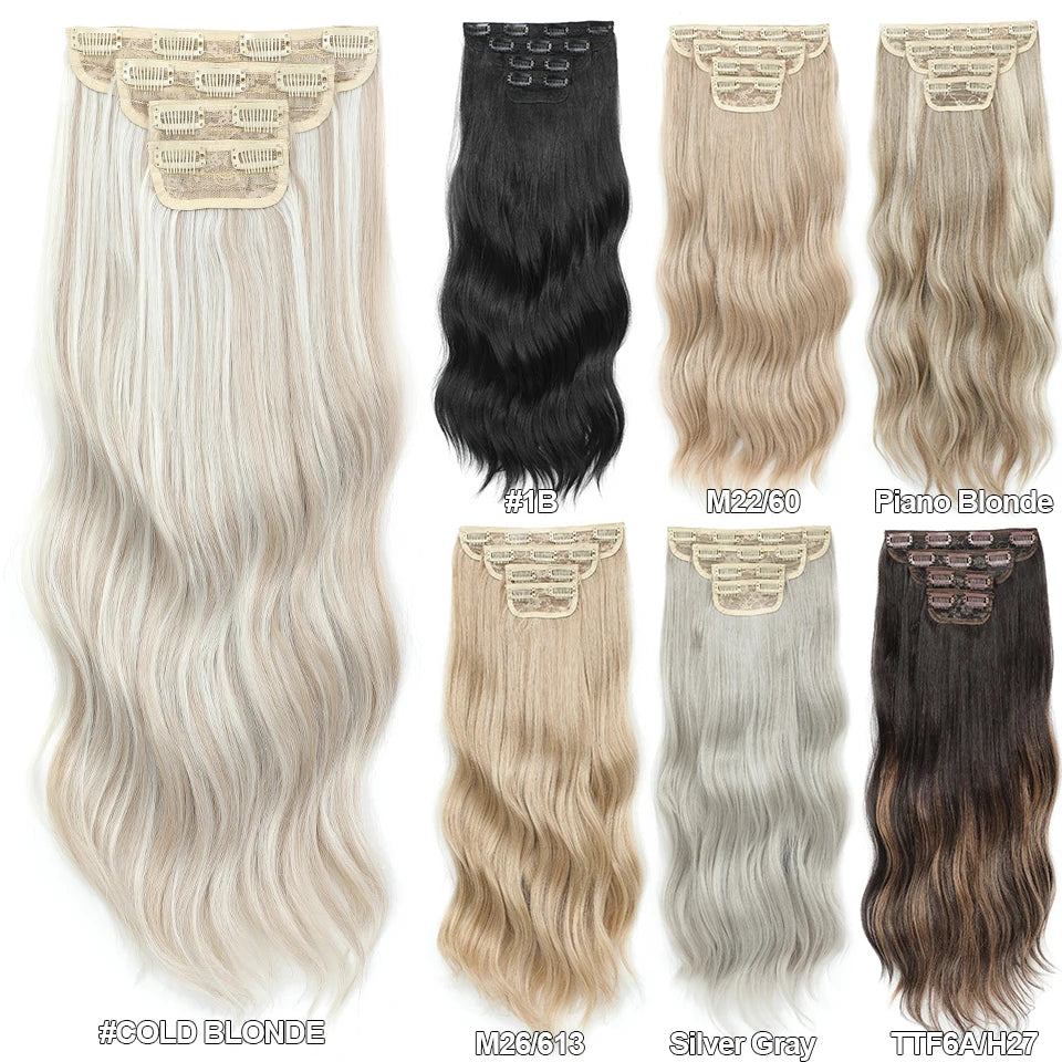 24 Inches 4Pcs/lot 220Grams Bio Synthetic Body Wavy Piano Blond 27/613 Clips In Hair Extensions Natural Heat Resistant Fiber