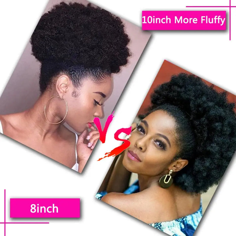 10 Inch Synthetic Big Kinky Curly Puff Drawstring Ponytail Extensions for Women. 4b/4c Kinky Curly Hair