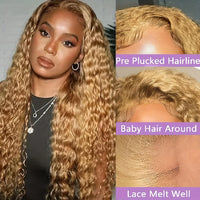 200% Density #27 Honey Blonde Wigs - 13x6 Human Hair Lace Frontal Wigs, 13x4 Lace Front Human Hair Wigs - Deep Curly Wigs