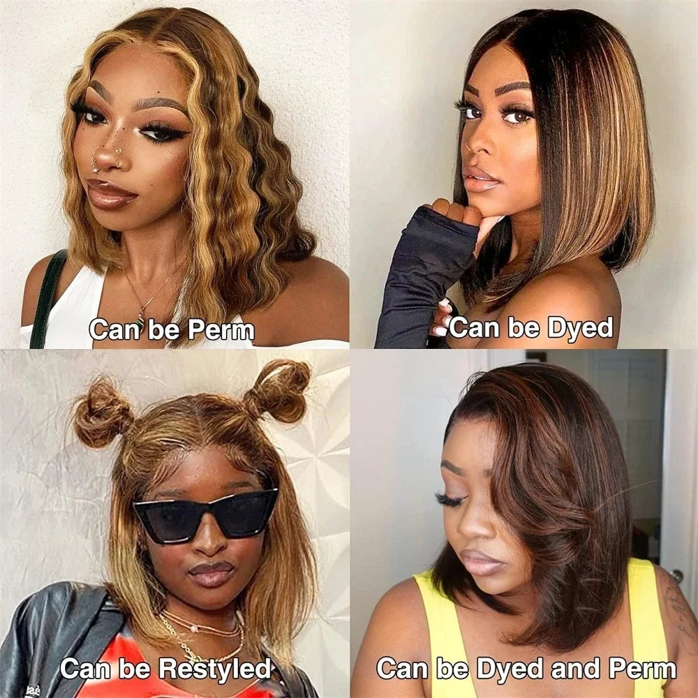 4/27 Highlight Ombre Bob Wig - 13x4 Lace Front Human Hair, Pre-Plucked