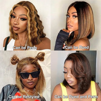 4/27 Highlight Ombre Bob Wig - 13x4 Lace Front Human Hair, Pre-Plucked