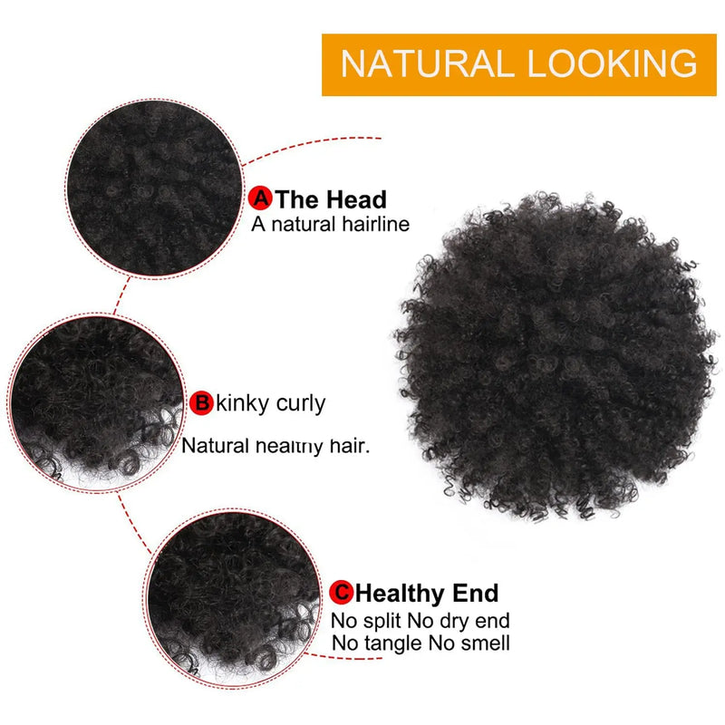 10 Inch Synthetic Big Kinky Curly Puff Drawstring Ponytail Extensions for Women. 4b/4c Kinky Curly Hair