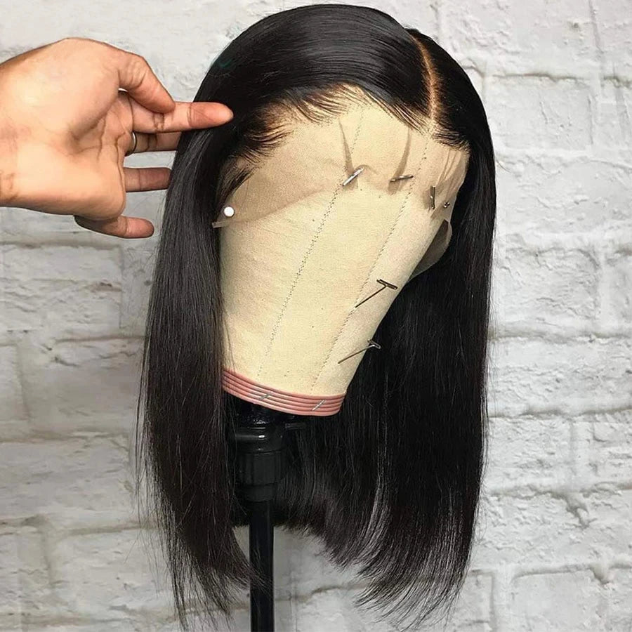 Brazilian Human Hair Wigs, Remy Bone Straight Bob Wigs - Full Machine Made Wig for Women, 8-16 Inches Swiss Lace Bob Wigs