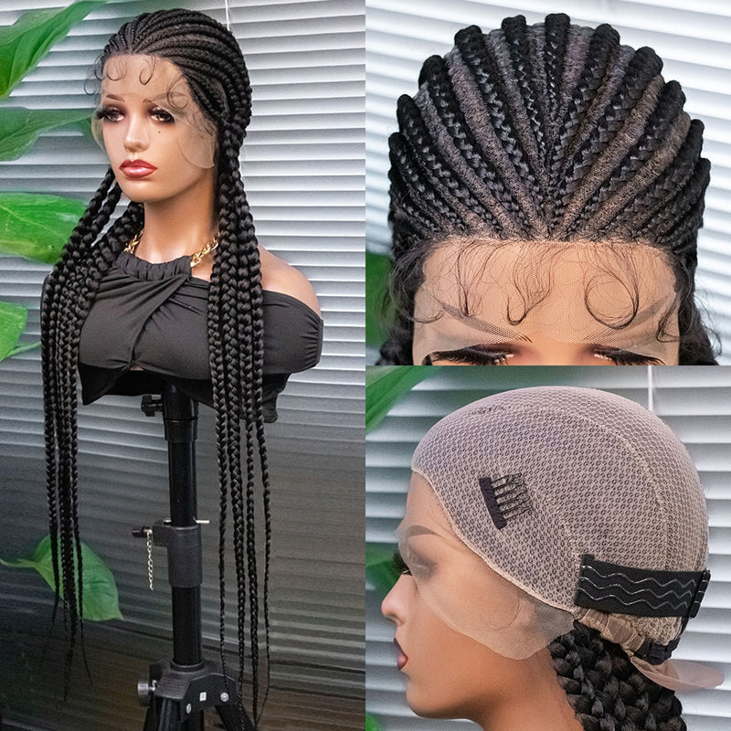 Braided Wigs - Cornrow Box Braided Wigs With Baby Hair For Women and Girls - Synthetic Front Lace Braided Wigs