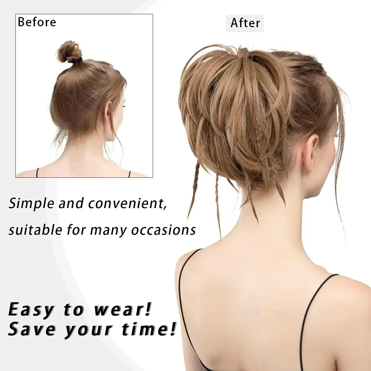 2pc Women's Handmade Synthetic Hair Ponytail Extension with Jaw Clip - Voluminous Messy Bun & Braided Ponytail