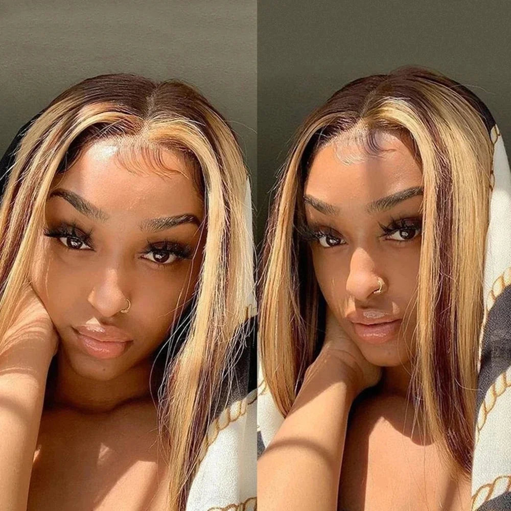 4/27 Highlight Ombre Bob Wig - 13x4 Lace Front Human Hair, Pre-Plucked