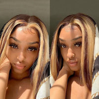4/27 Highlight Ombre Bob Wig - 13x4 Lace Front Human Hair, Pre-Plucked