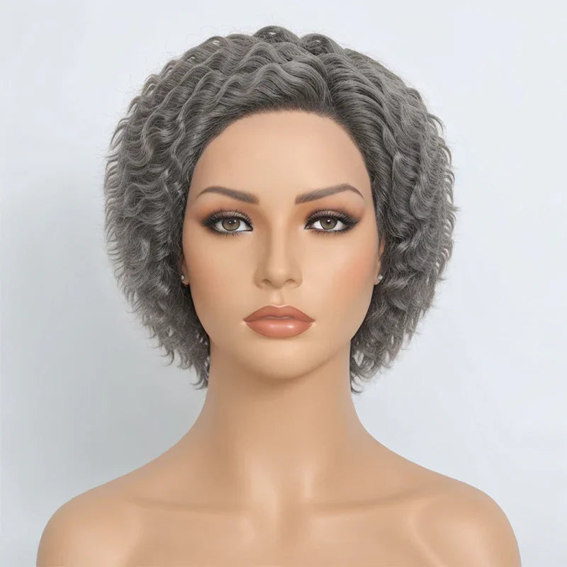 Salt And Pepper Short Kinky Curly Bob Wig, 13x4 Lace Front Human Hair Wig, 180/250% Water Wave for Women