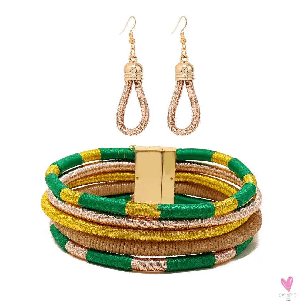 Africa Tribal Neck Jewelry Multilayer Colorful Rope Weave Chunky Bib Statement Necklace Earrings Set For Women Party Accessories Sweet T 52