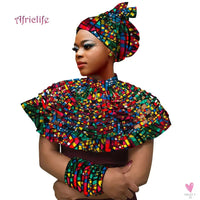 African Ankara Shawl Collar for Women & Girls - Multi Strand Net Necklace, 1 Headband and 10 Bracelets-Necklace-SWEET T 52