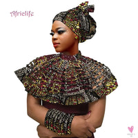 African Ankara Shawl Collar for Women & Girls - Multi Strand Net Necklace, 1 Headband and 10 Bracelets-Necklace-SWEET T 52