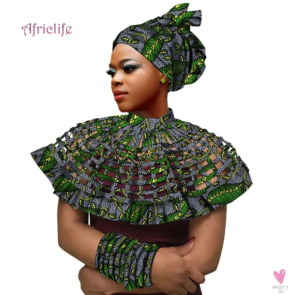 African Ankara Shawl Collar for Women & Girls - Multi Strand Net Necklace, 1 Headband and 10 Bracelets-Necklace-SWEET T 52