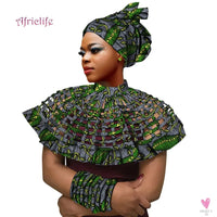 African Ankara Shawl Collar for Women & Girls - Multi Strand Net Necklace, 1 Headband and 10 Bracelets-Necklace-SWEET T 52