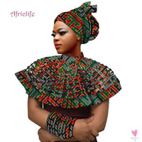 African Ankara Shawl Collar for Women & Girls - Multi Strand Net Necklace, 1 Headband and 10 Bracelets-Necklace-SWEET T 52