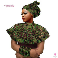 African Ankara Shawl Collar for Women & Girls - Multi Strand Net Necklace, 1 Headband and 10 Bracelets-Necklace-SWEET T 52