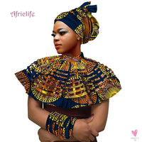 African Ankara Shawl Collar for Women & Girls - Multi Strand Net Necklace, 1 Headband and 10 Bracelets-Necklace-SWEET T 52