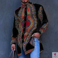 African Men's Clothing Ethnic Print Plus Size Tops Wedding Wear Classic Men's Long Sleeve Shirts Traditional Casual Shirts Male Sweet T 52
