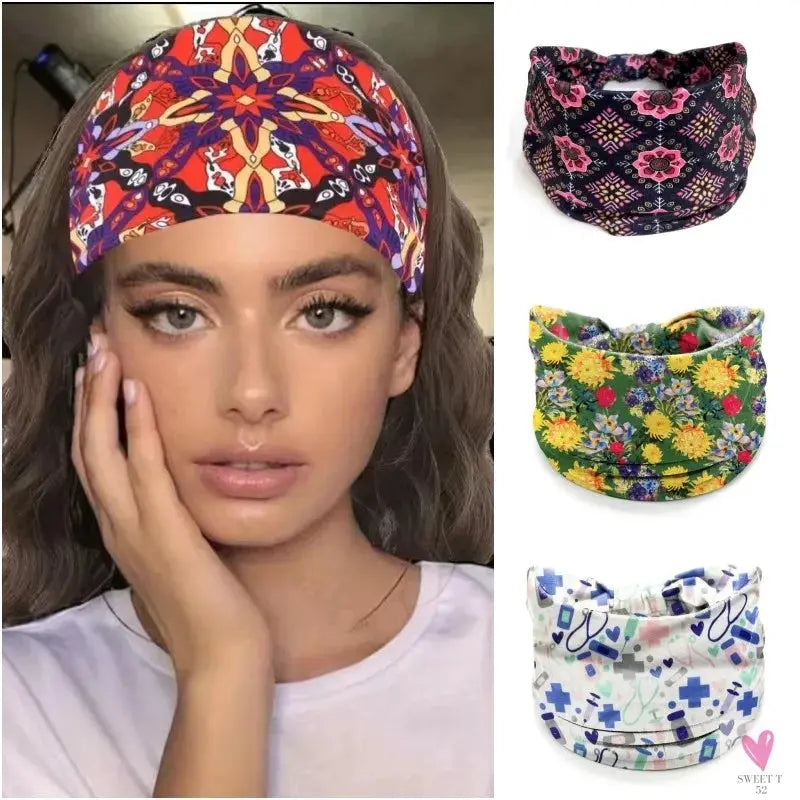 African and Bohemian Twisted Wide Cotton Stretch Headbands for Women & Girls - Headwrap/Turban Headwear, Bandana Headbands-Headbands-SWEET T 52