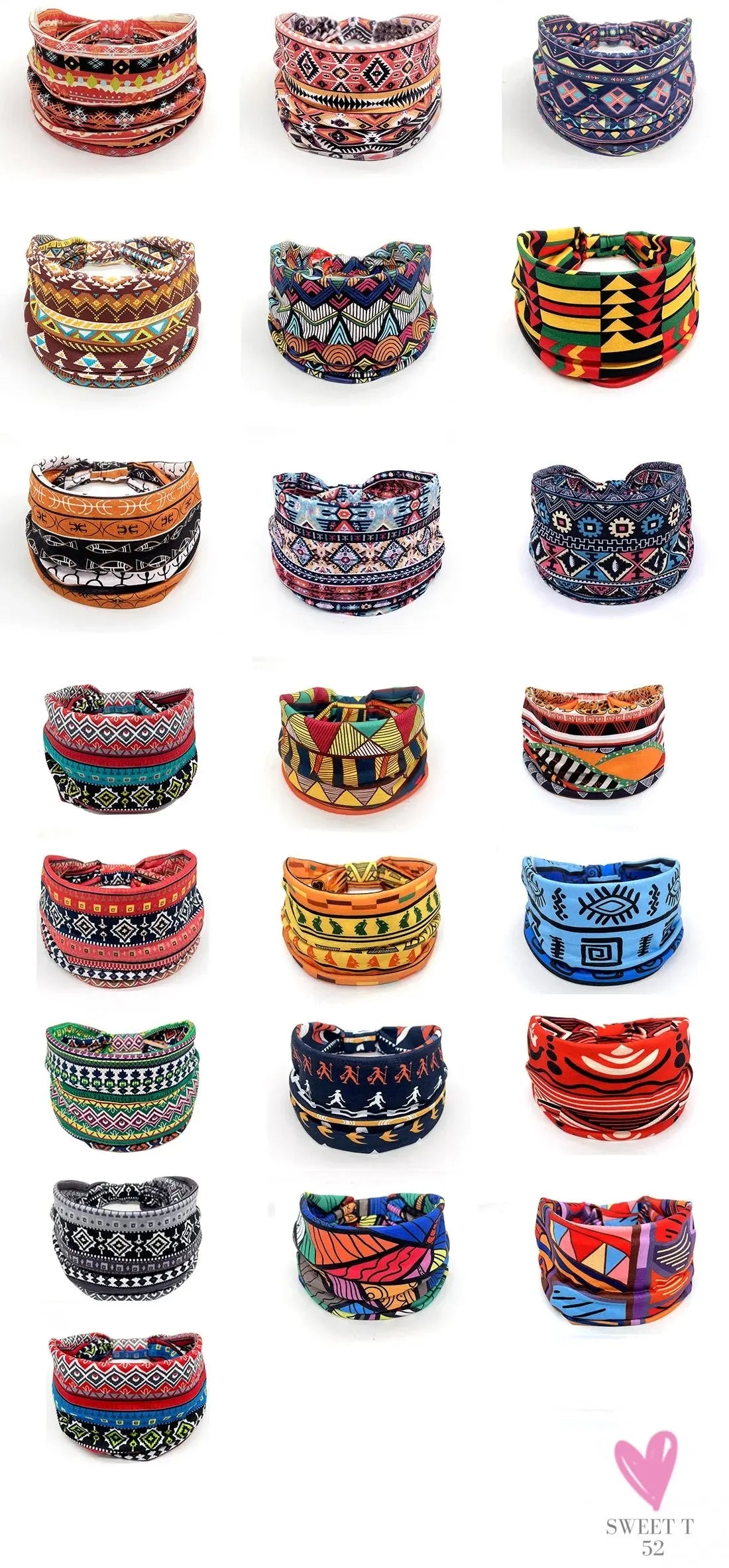 African and Bohemian Twisted Wide Cotton Stretch Headbands for Women & Girls - Headwrap/Turban Headwear, Bandana Headbands-Headbands-SWEET T 52