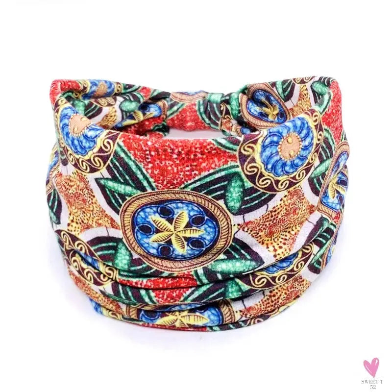 African and Bohemian Twisted Wide Cotton Stretch Headbands for Women & Girls - Headwrap/Turban Headwear, Bandana Headbands-Headbands-SWEET T 52
