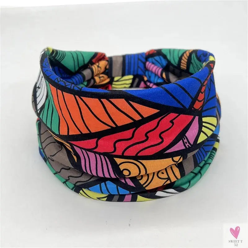 African and Bohemian Twisted Wide Cotton Stretch Headbands for Women & Girls - Headwrap/Turban Headwear, Bandana Headbands-Headbands-SWEET T 52