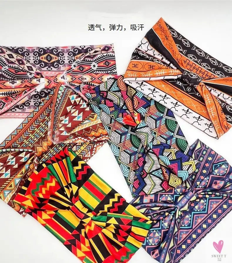 African and Bohemian Twisted Wide Cotton Stretch Headbands for Women & Girls - Headwrap/Turban Headwear, Bandana Headbands-Headbands-SWEET T 52
