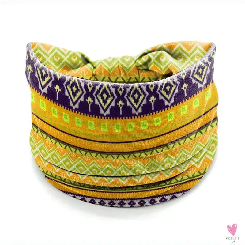 African and Bohemian Twisted Wide Cotton Stretch Headbands for Women & Girls - Headwrap/Turban Headwear, Bandana Headbands-Headbands-SWEET T 52