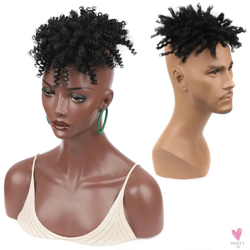Afro Puff Kinky Curly Toupee for Black Women With Thinning Hair Synthetic Dreadlocks Hair Topper Clip in Hairpiece for Men Sweet T 52
