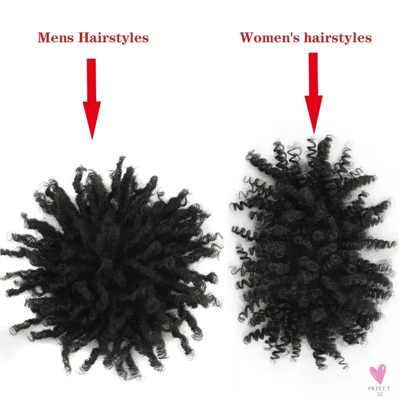 Afro Puff Kinky Curly Toupee for Black Women With Thinning Hair Synthetic Dreadlocks Hair Topper Clip in Hairpiece for Men Sweet T 52