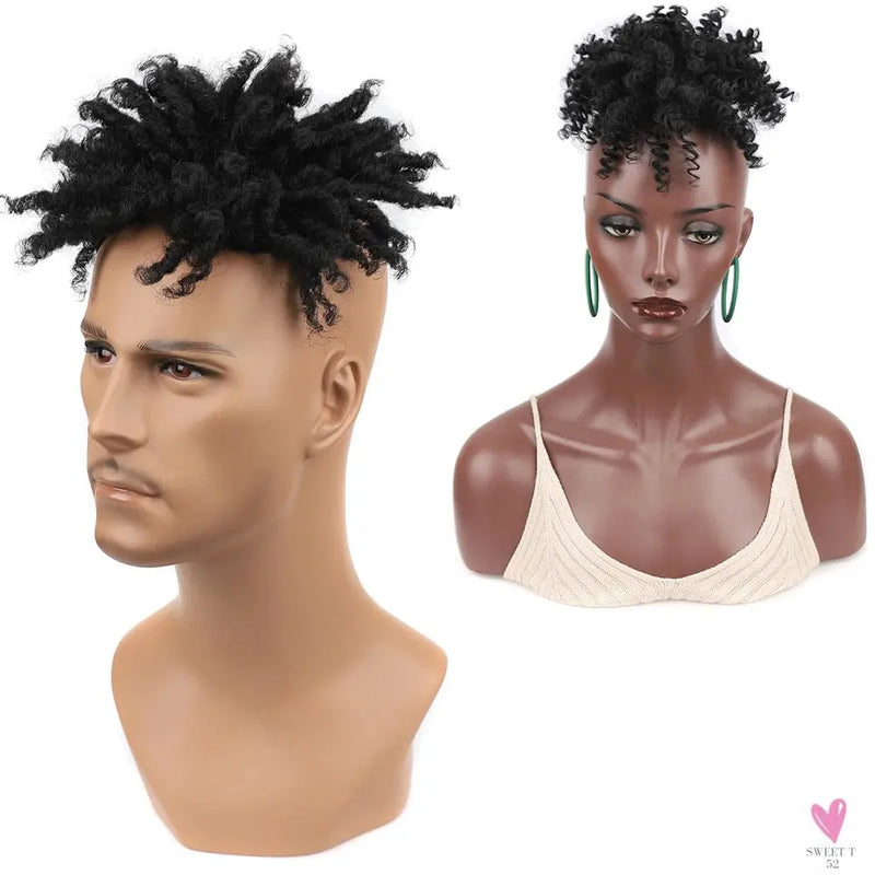 Afro Puff Kinky Curly Toupee for Black Women With Thinning Hair Synthetic Dreadlocks Hair Topper Clip in Hairpiece for Men Sweet T 52