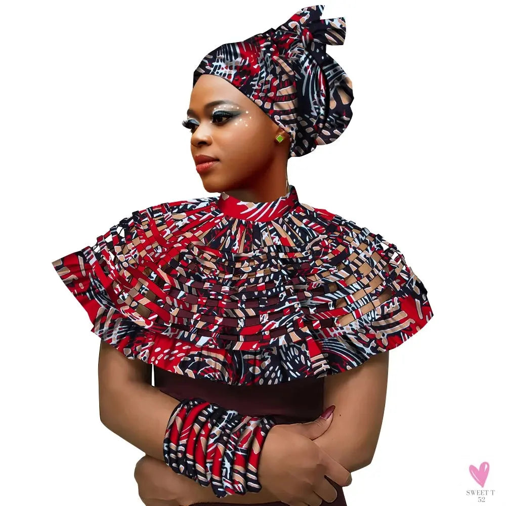 Ankara African Shawl Collar Women Multi Strands Net Necklace and 1 Headband and10 bracelets Handmade Jewelry SP159 SWEET T 52