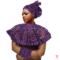 Ankara African Shawl Collar Women Multi Strands Net Necklace and 1 Headband and10 bracelets Handmade Jewelry SP159 SWEET T 52
