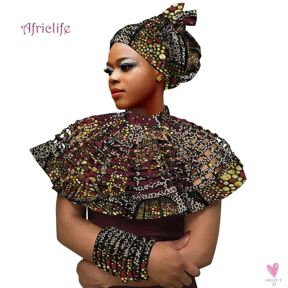 Ankara African Shawl Collar Women Multi Strands Net Necklace and 1 Headband and10 bracelets Handmade Jewelry SP159 SWEET T 52
