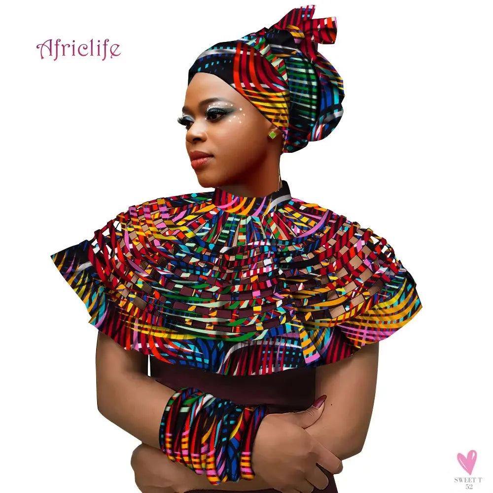 Ankara African Shawl Collar Women Multi Strands Net Necklace and 1 Headband and10 bracelets Handmade Jewelry SP159 SWEET T 52