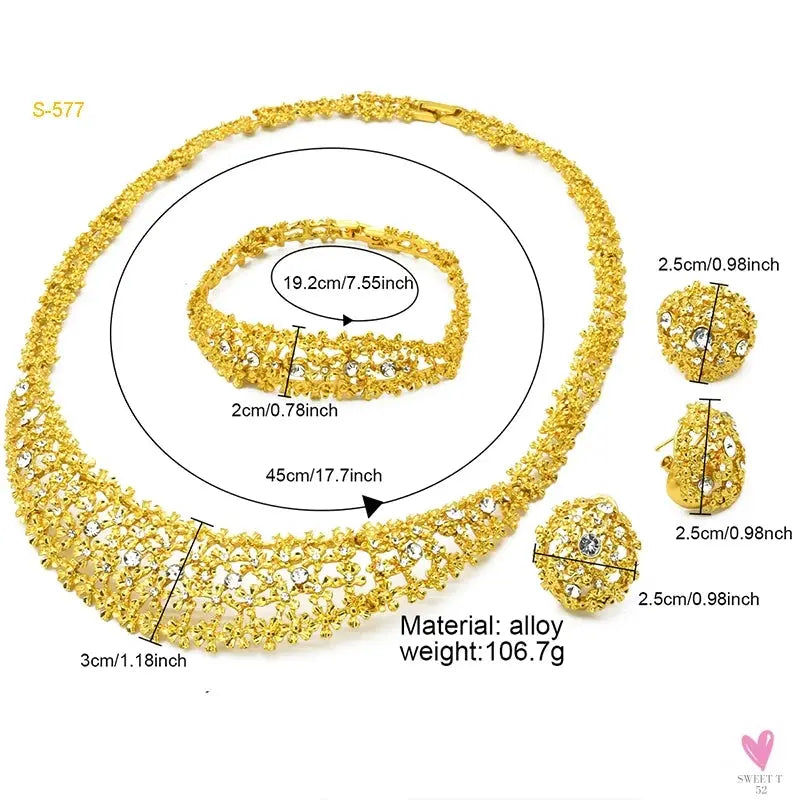 Arabic Dubai Jewelry Sets for Women & Girls - Earrings, Necklace, Bracelet & Ring. African Gold Color Necklace Sets-Jewelry-SWEET T 52