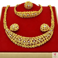Arabic Dubai Jewelry Sets for Women & Girls - Earrings, Necklace, Bracelet & Ring. African Gold Color Necklace Sets-Jewelry-SWEET T 52