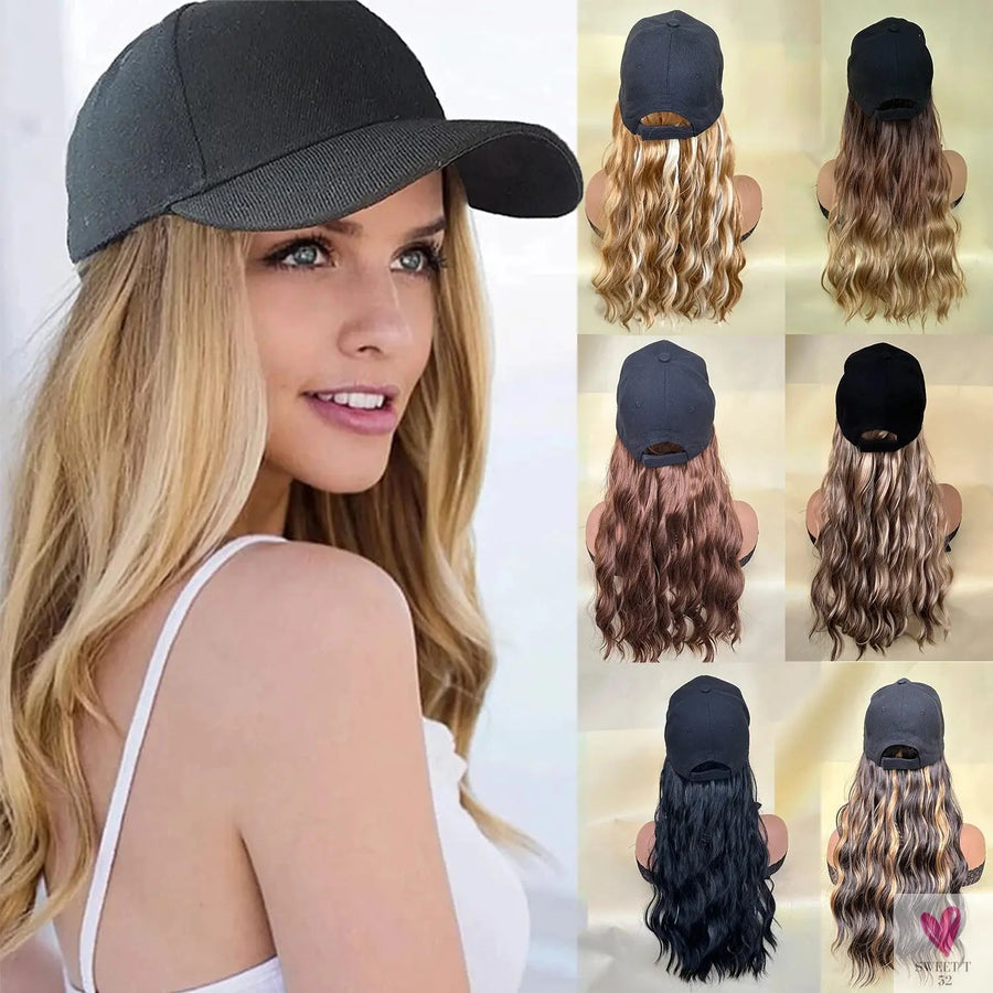 Baseball Hat/Hooded Wig - Wavy Curl Synthetic Wig for Women & Girls, Heat Resistant Natural Looking Wig-hair accessories-SWEET T 52
