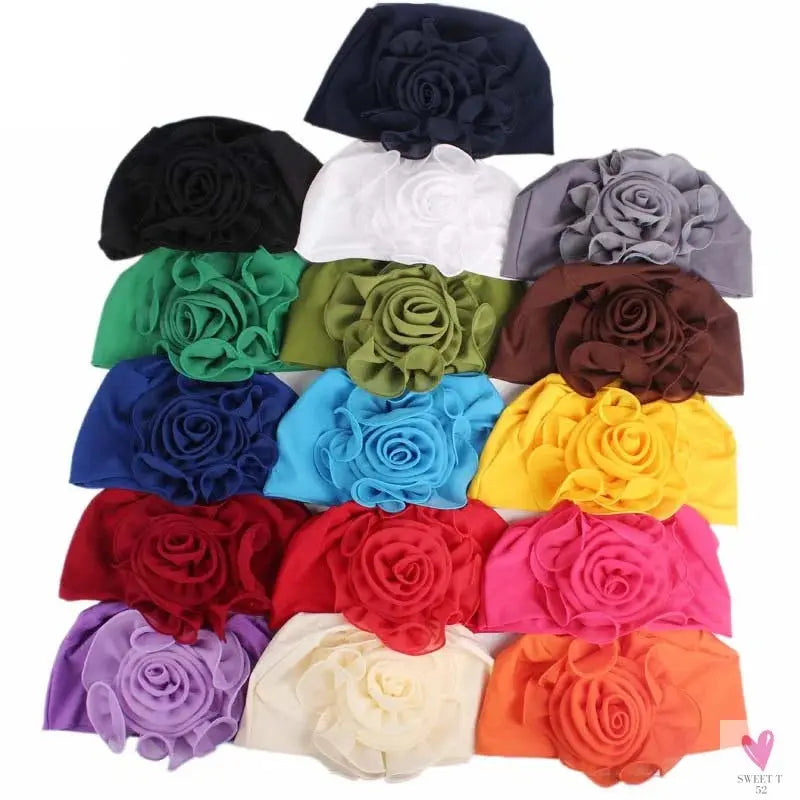 Big Lace Flower African Hijab Head Wrap, Elastic Hair Loss Cap/Turban, Wedding Party Headwear for Women-Headbands-SWEET T 52