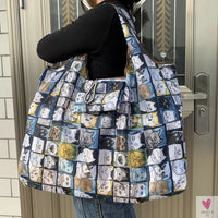 Big Size Thick Nylon Large Tote, ECO Reusable Polyester Portable Women's Folding Shoulder Shopping Pouch Sweet T 52