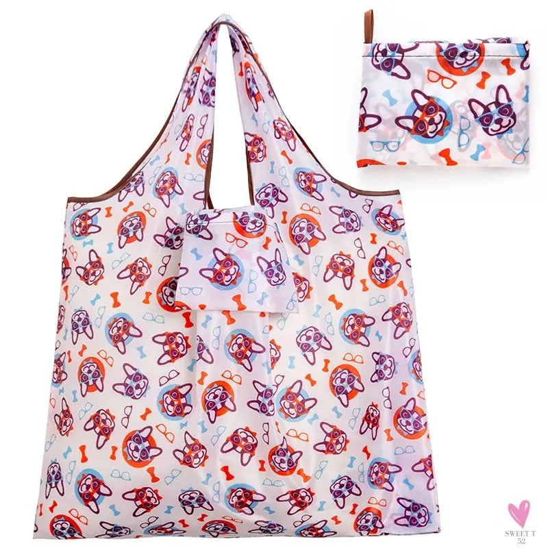 Big Size Thick Nylon Large Tote, ECO Reusable Polyester Portable Women's Folding Shoulder Shopping Pouch Sweet T 52