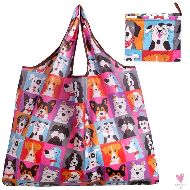 Big Size Thick Nylon Large Tote, ECO Reusable Polyester Portable Women's Folding Shoulder Shopping Pouch Sweet T 52