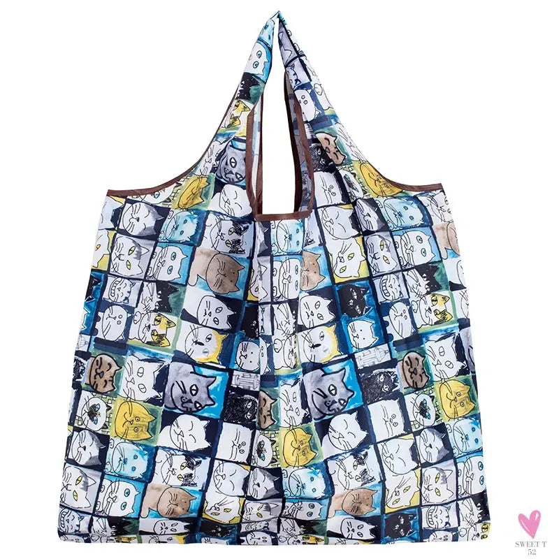 Big Size Thick Nylon Large Tote, ECO Reusable Polyester Portable Women's Folding Shoulder Shopping Pouch Sweet T 52