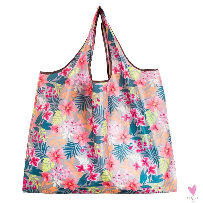 Big Size Thick Nylon Large Tote, ECO Reusable Polyester Portable Women's Folding Shoulder Shopping Pouch Sweet T 52