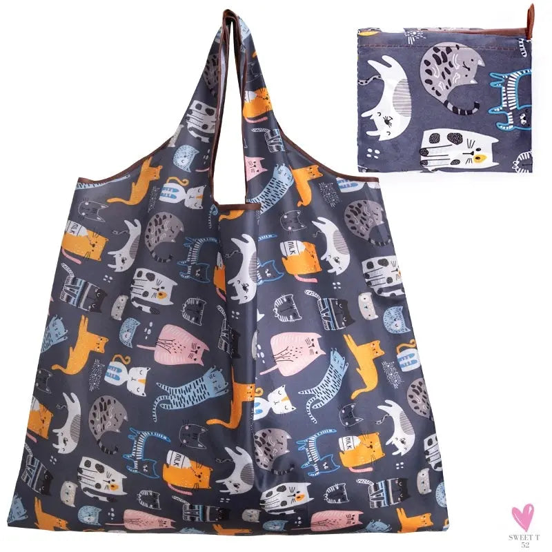 Big Size Thick Nylon Large Tote, ECO Reusable Polyester Portable Women's Folding Shoulder Shopping Pouch Sweet T 52